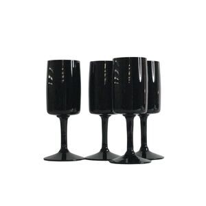 4 Swedish Black Crystal Wine Glasses Bjorkshult Scan by Hans Christian Wagner